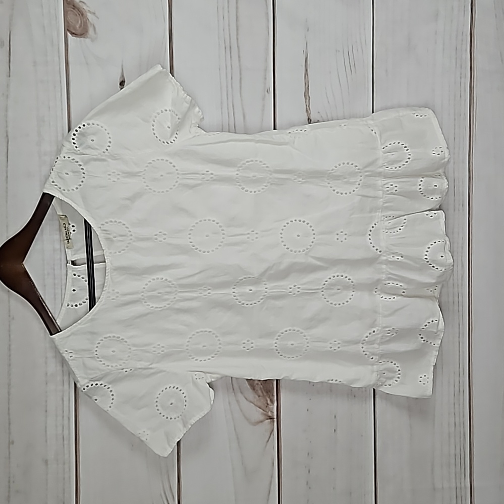 Valentina Naldi White Eyelet Cottatecore Ruffle Hem Blouse Made in Italy Medium